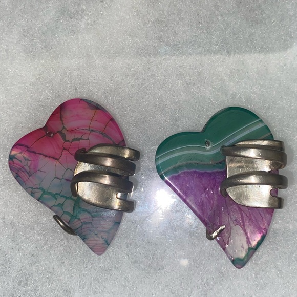[SOLD] Large Silver Heart Stone Rings - Picture 5 of 6